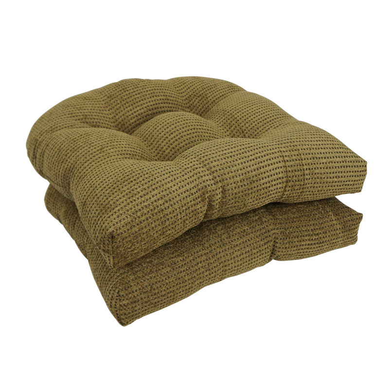 19-Inch Rounded Back Jacquard Chenille Chair Cushion, Brown Dots