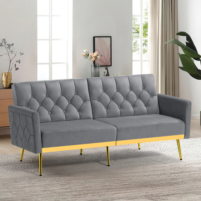 Zineta 67'' Velvet Sleeper Sofa, Gray