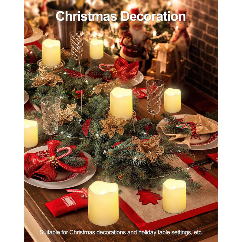 Fausse bougie électrique sans flamme scintillante, paquet de 24 lumières à thé DEL à piles de 200 heures et plus en blanc chaud pour les décorations de Noël, de table, d'Halloween et de Noël 1,5 po x 1,7 po