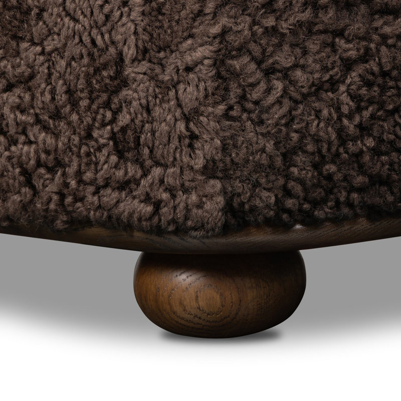 Bilbury Oval Ottoman-Taupe Shearling, Burnt Oak, Cocoa Shearling