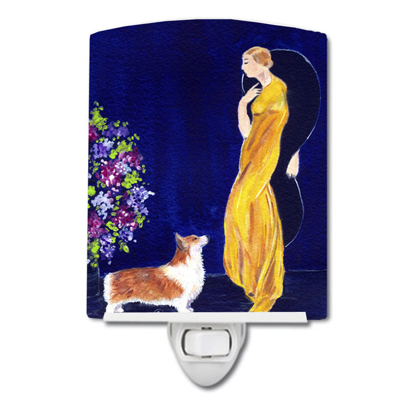 Éclairage de nuit en céramique bougon avec son corgi