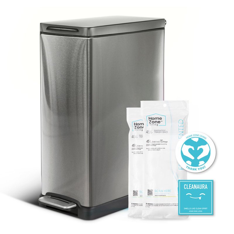 Poubelle de cuisine 12 gallons en acier inoxydable, Argent