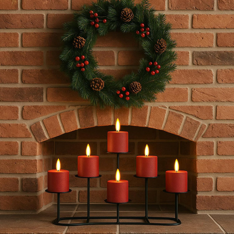 Bougeoir de Noël pour cheminée - motif multicouche géométrique noir mat, base stable, parfaitement assorti aux bougies cylindriques, décoration de maison moderne et simple