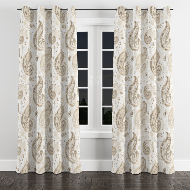 Rideaux en velours Modern - rideau à motif floral à motif cachemire beige scandinave - 1 panneau, L 52 po x L 95 po