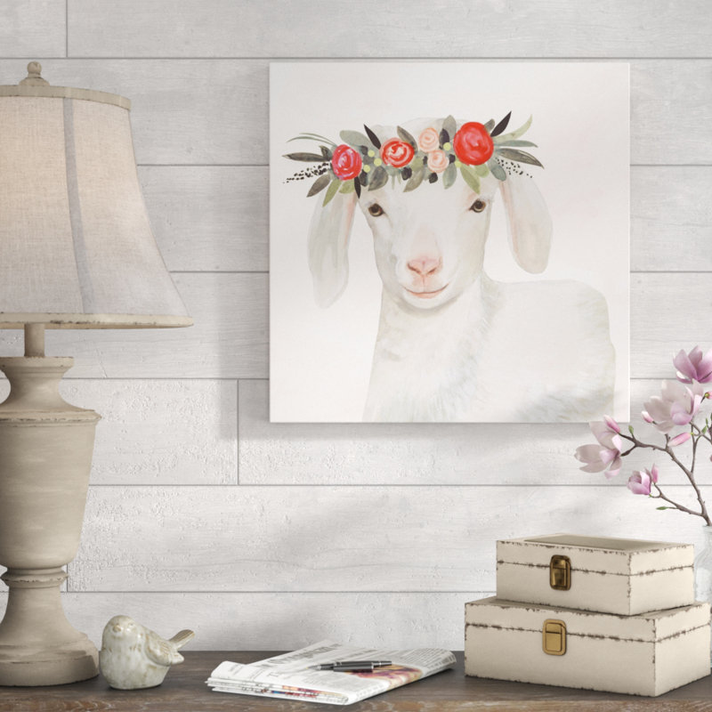 «Garden Goat IV», peinture sur toile, H 20 po x l 20 po, Toile tendue