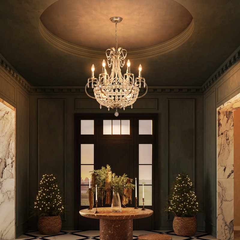 Cavrie 9-Light Vintage Candle Dimmable Chandelier with Crystal Accents