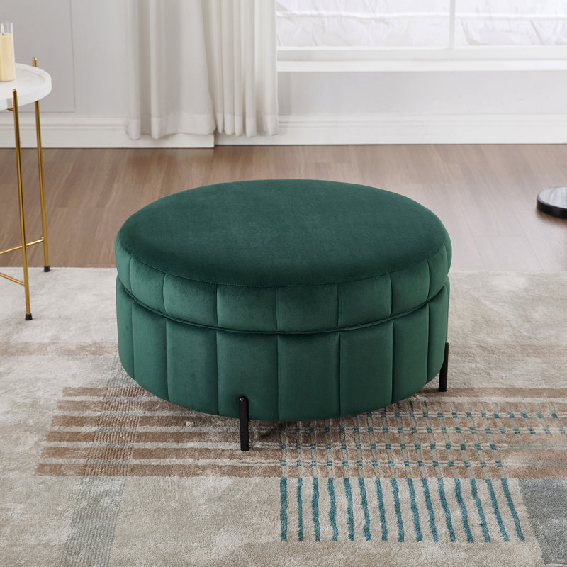 Repose-pieds rond avec rangement en velours, vert citrouille