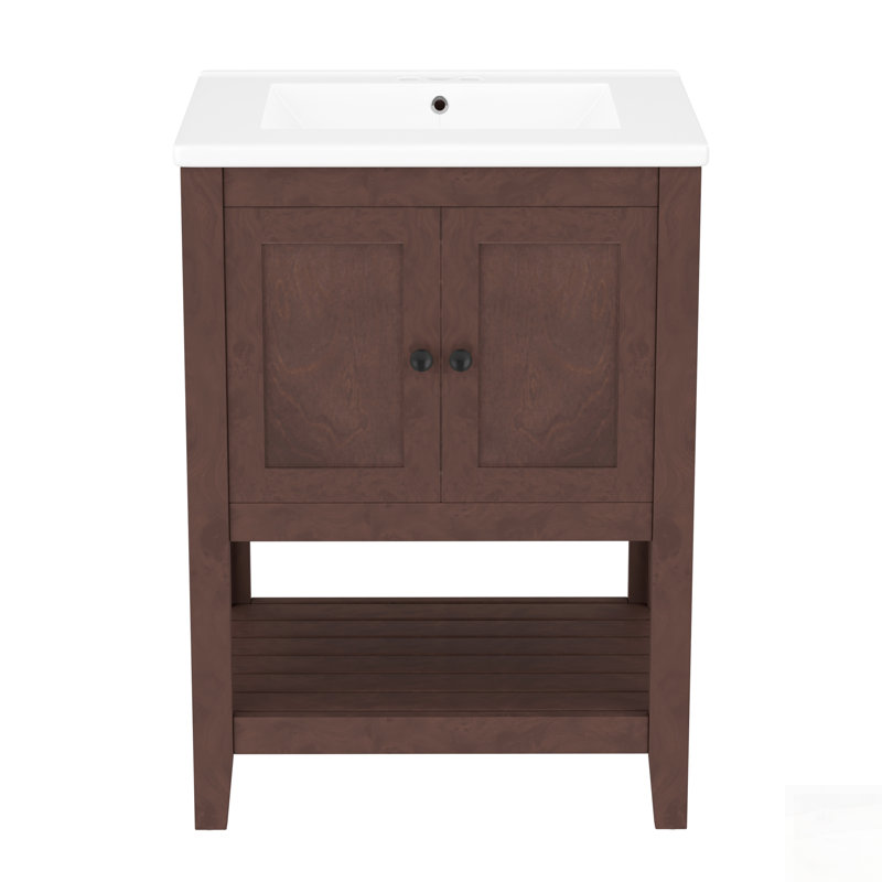 Meuble-lavabo moderne et élégant avec lavabo en céramique élégant et tablette ouverte, structure en bois massif pour une utilisation durable