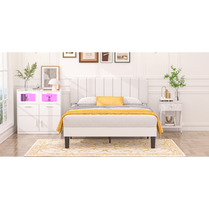 4 Pieces Bedroom Set Upholstered Bed Frame, 4-Drawer Dresser And Nightstand Set, Queen
