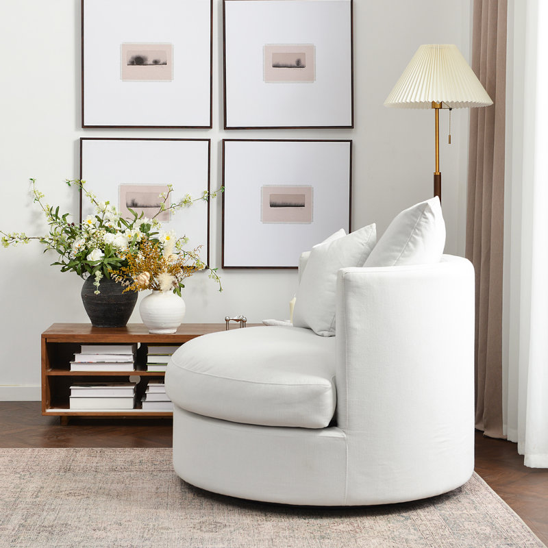 Freya Oversized Down Fill Swivel Barrel Chair, Cream Linen/Revolution Performance Fabrics®