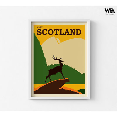 Affiche de voyage en Écosse, affiche écossaise de la vie sauvage, affiche rétro de cerf, grande œuvre d'art de la maison de campagne rustique rétro en Écosse