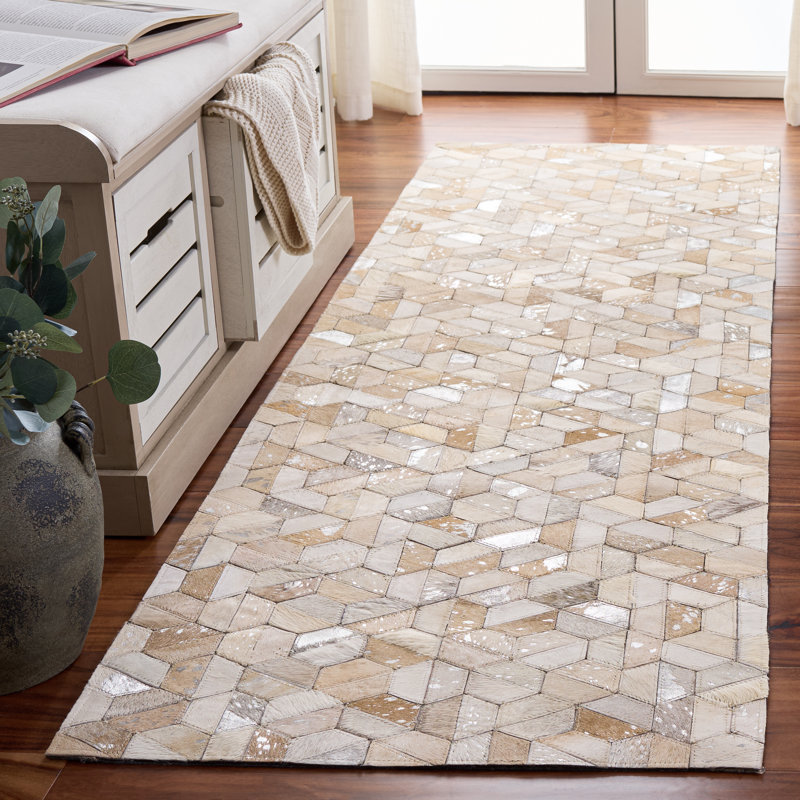 Studio Leather 109 Hand Woven Leather Geometric Rug, Runner 2'3" x 7'