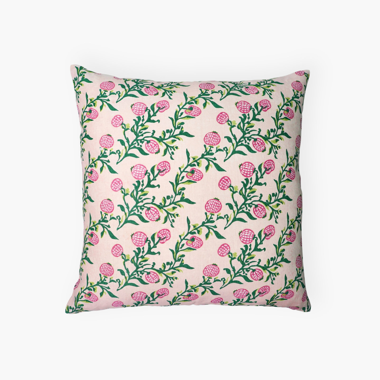 Linen Pillow Cover, Square 20", Green/Pink Floral