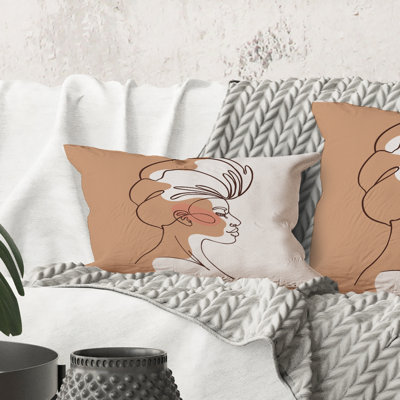 Rectangle,One Line Portrait Of African American Woman II - Modern Printed Throw Pillow