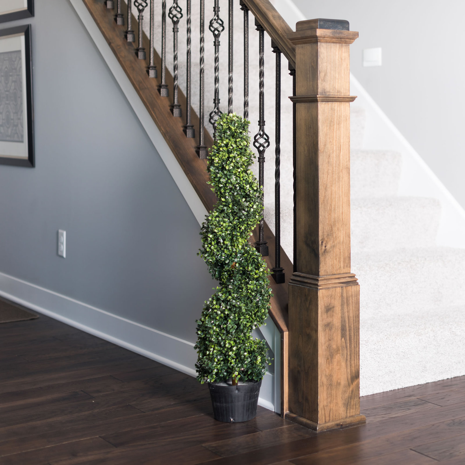 Artificial Potted Green Boxwood Spiral Tree, 36" H x 9" W x 9" D