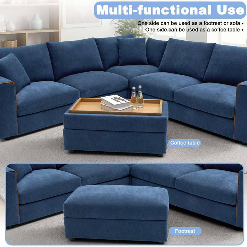 Cloud Modular Sectional Sofa Upholstered Deep Seat Couches With A Movable Ottomon That Can Be Used On Both Sides