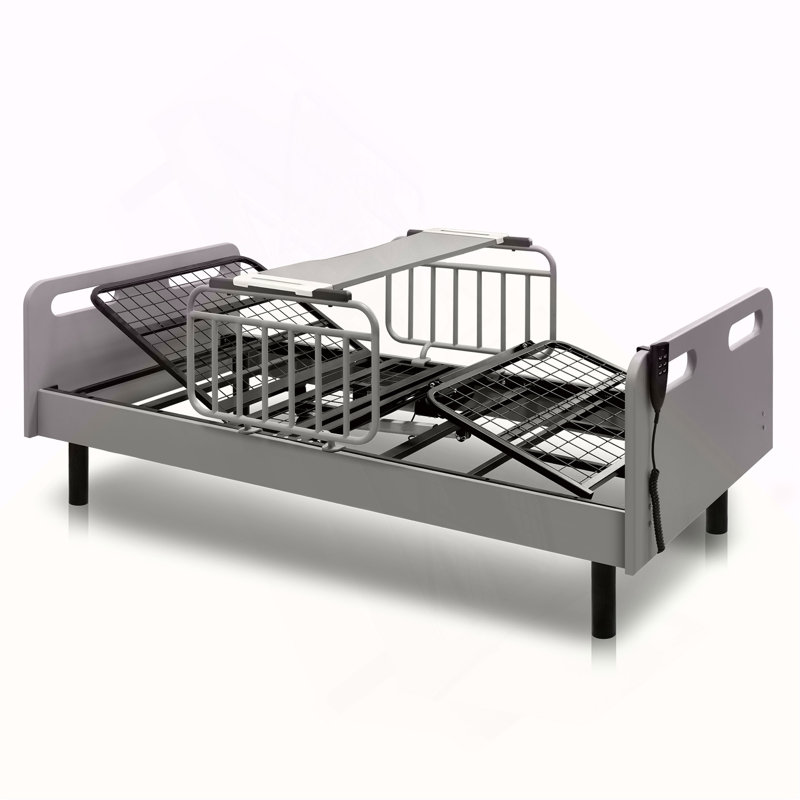 Lit médicalisé électrique réglable pour usage domestique avec télécommande filaire, matelas pliable en mousse à mémoire de forme, barrières de sécurité latérales et tablette de lit amovible, soutien aux soins à domicile