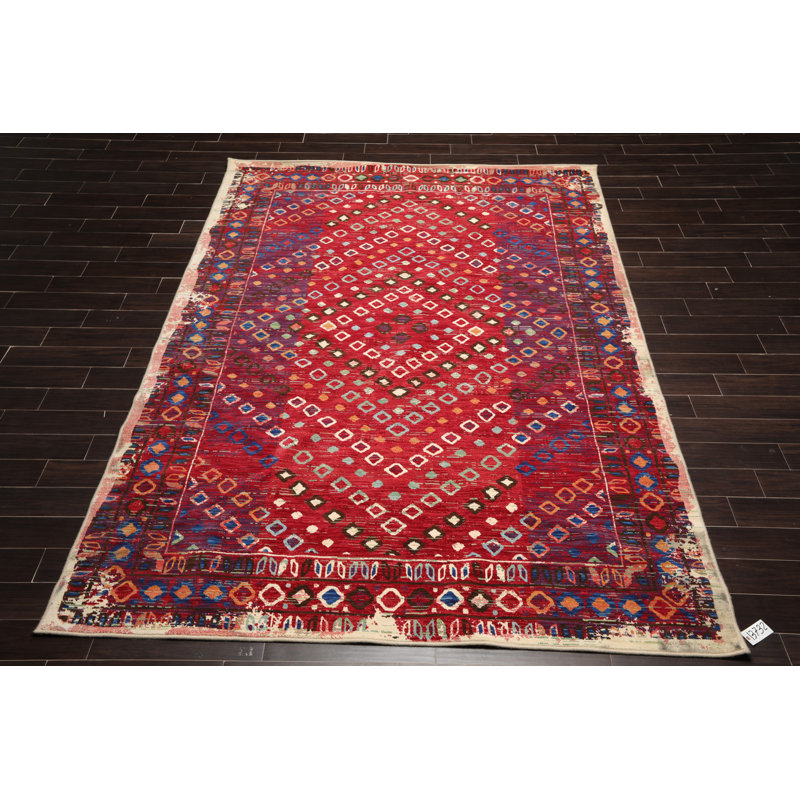 Tapis oriental oriental en laine rouge