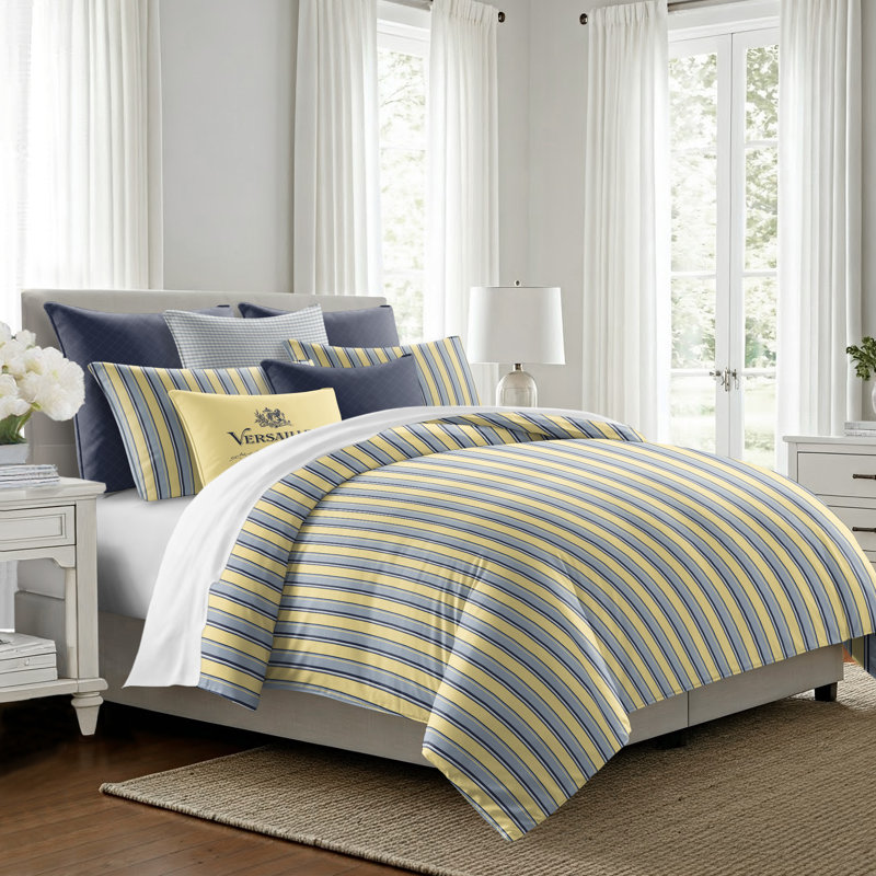 Gino Stripe Cotton Reversible Coverlet Set, Cal.King Coverlet/Bedspread + 2 King Shams