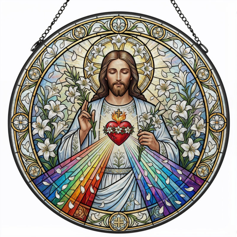 Panneau de vitrail Sacred Heart - 7,8H, H 7,8 po