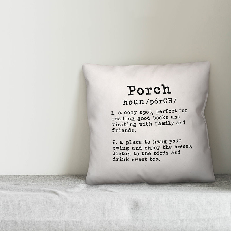 Textual Outdoor Throw Pillow, Off White/Black, 18" H x 18" W