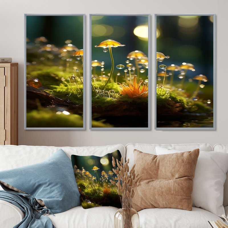 Salyers - Ensemble de décoration murale champignon, Encadrement argenté, H 40 po x l 60 po x P 1 po