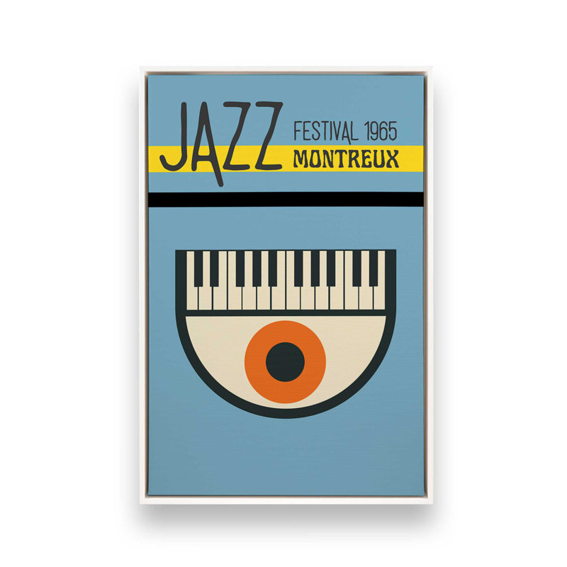 Affiche rétro vintage sur toile Jazz dans un cadre, H 30,75 po x l 20,75 po, Blanc opaque