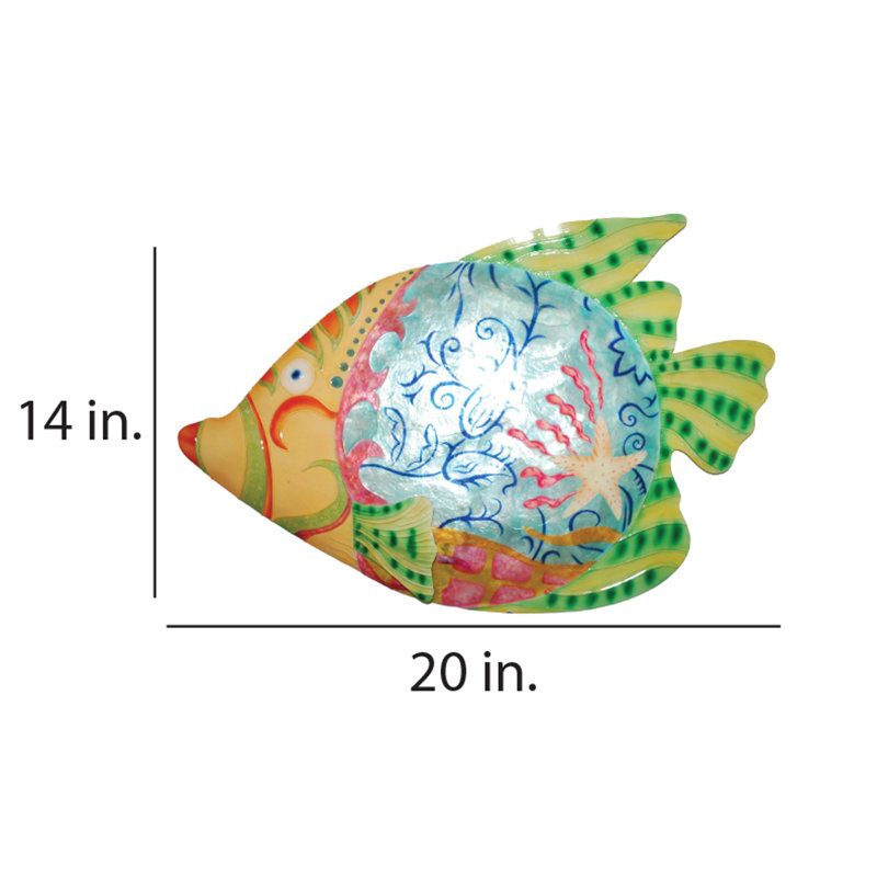 Colorful Butterflyfish Metal Wall Sculpture with Green Accent
