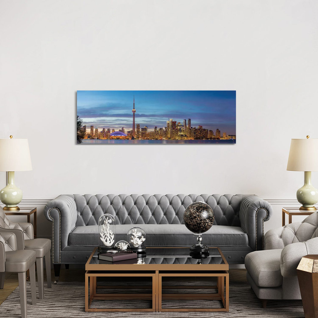 Skylines And CN Tower From Toronto Island Park, Toronto, Ontario, Canada - Wrapped Canvas Panoramic Print