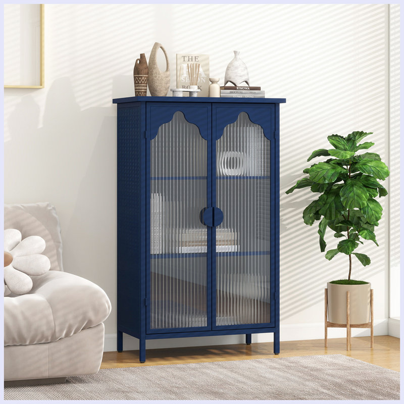 Display Cabinet With Glass Doors, Dark Blue