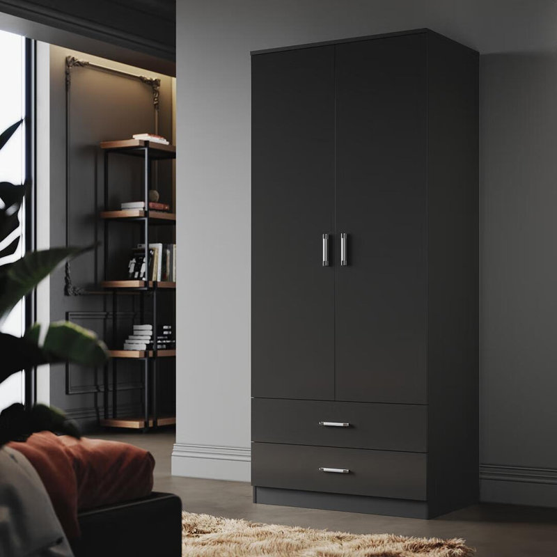 180x50x77cm, Hanging and Storage in One, Double Drawer Large Space Wardrobe, Black