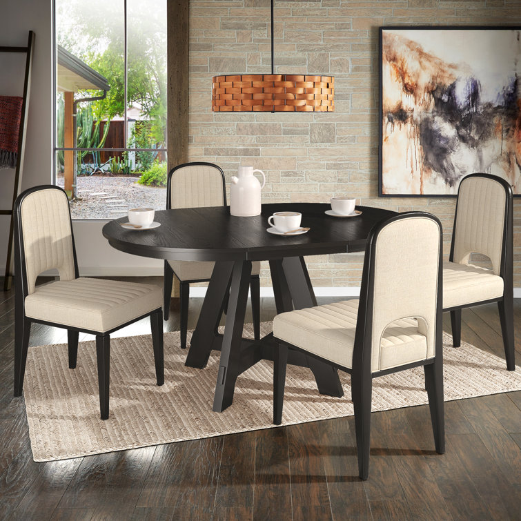 Brickey 42"-60" Extendable Round Dining Set With Channel Stitching Upholstered Chairs