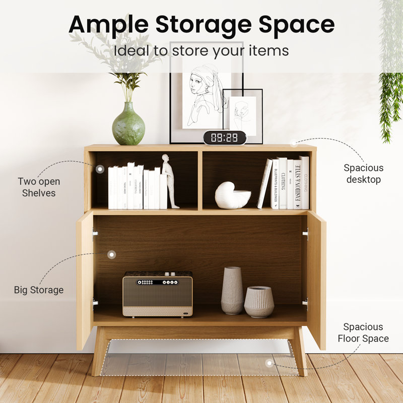 80cm RectangularSideboard, Modern Ribbed Storage Cabinet, Ivory