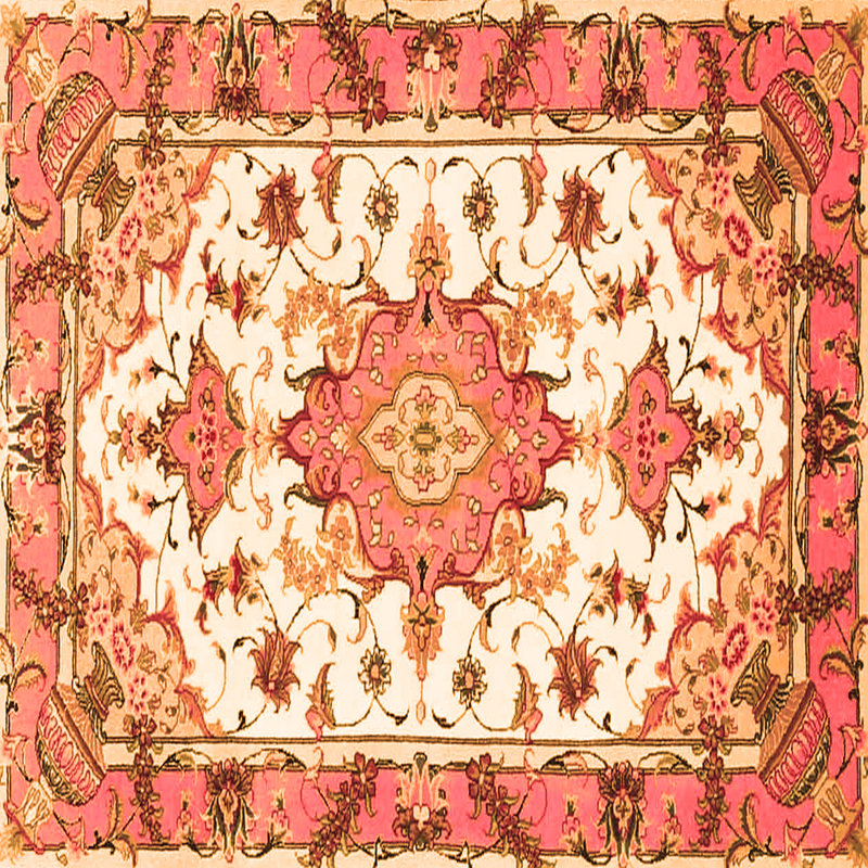 Tapis rose / beige en laine / polyester tissé à la machine à motif floral 4 pi x 4 pi