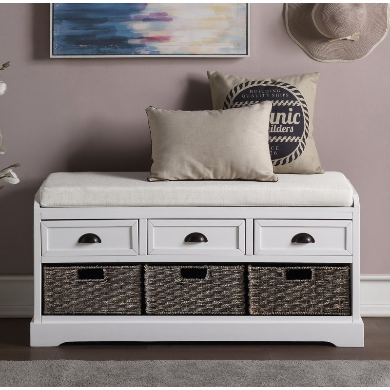 Banc de rangement en bois avec 3 tiroirs et 3 paniers U-Style Homes Collection, Blanc