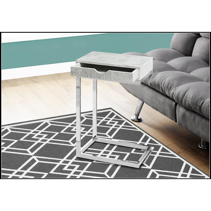 Contemporary C-Shaped Accent Table With Storage Drawer For Living Room And Bedroom, Versatile And Stylish, White, Gray
