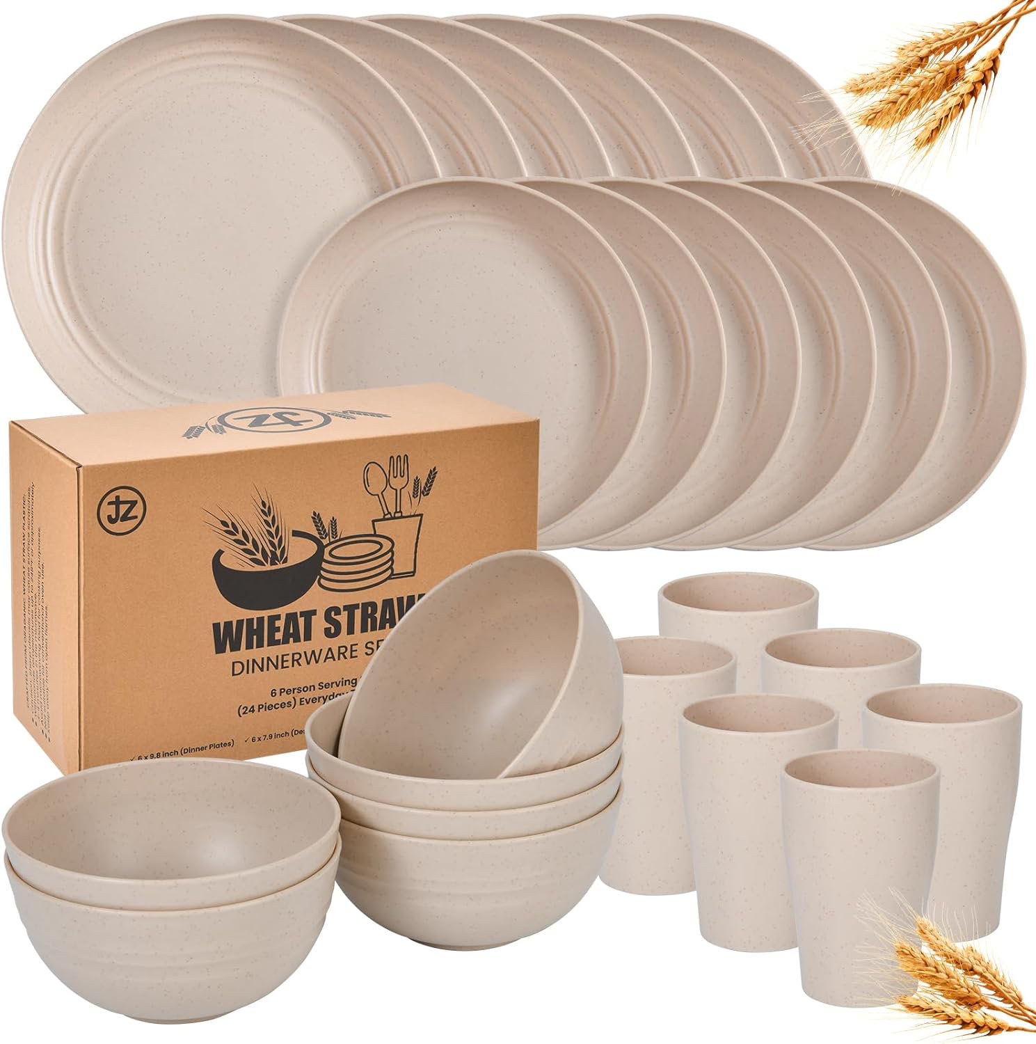 ABILOSS 24 Piece Wheat Straw Dinnerware Set Plates and Bowls for 6 ...