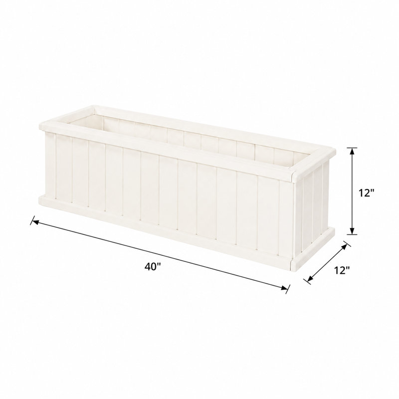 Boîte à fleurs rectangulaire en cèdre massif avec trous de drainage Barros, H 12 po x l 40 po x P 12 po, Blanc