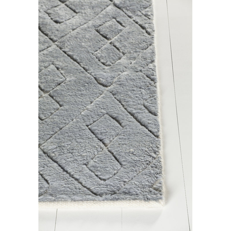 Tapis bleu area-noué la à la main Alland, 5 pi x 7 pi 6 po, Bleu