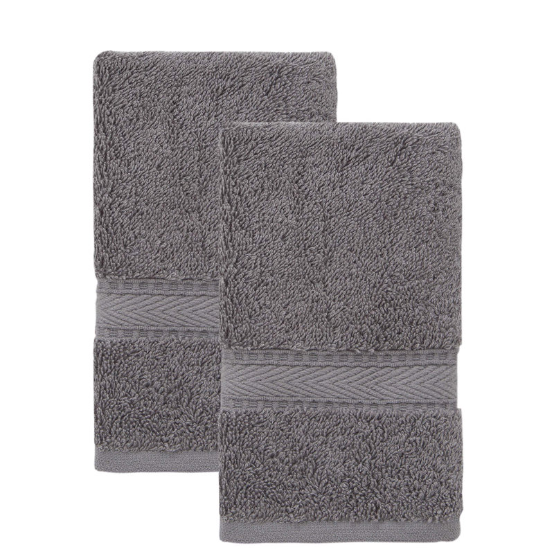 Comerford 2 Piece Turkish Cotton Washcloth Towel Set, Dark Gray