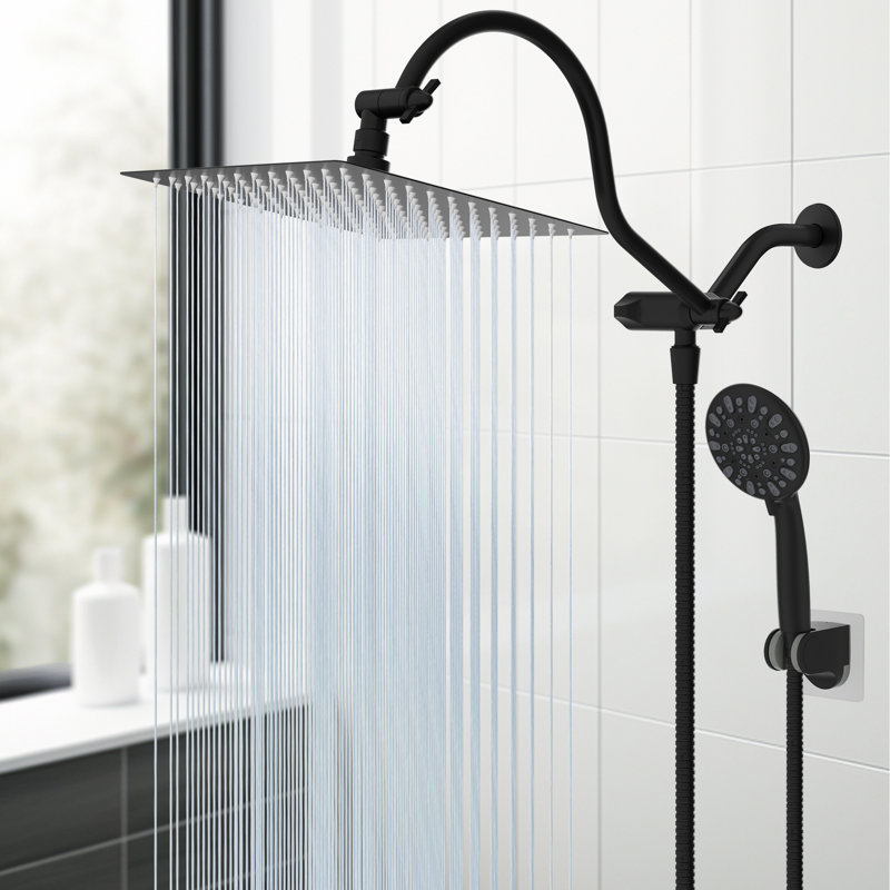 Matte Black 12'' High Pressure Rainfall Shower Head Combo