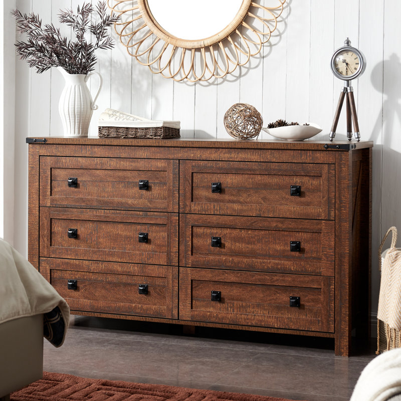 Grantville Farmhouse 6 - Drawers Double Dresser, Rustic Brown