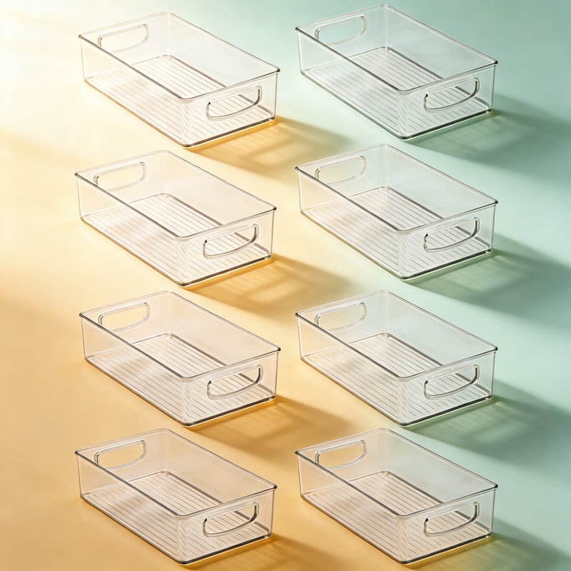Bacs de rangement en plastique transparent avec poignées, 8 boîtes de rangement pour garde-manger, réfrigérateur, congélateur et armoire
