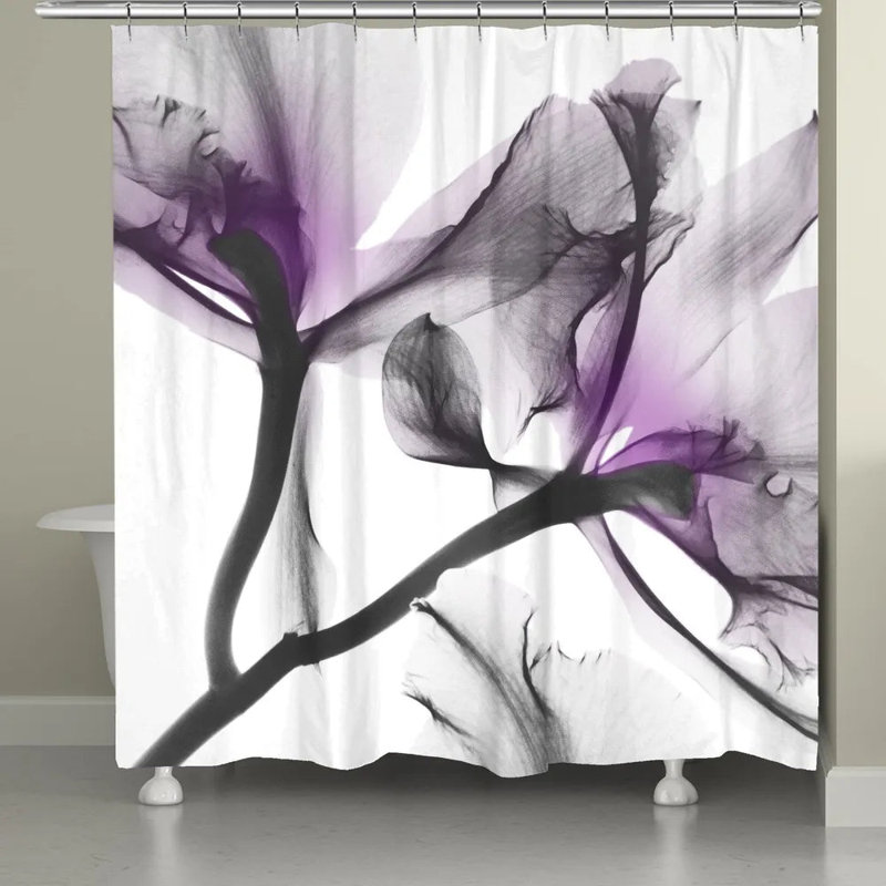 Thrugun Lavender Cyclamen X-Ray Flowers Shower Curtain, 71" H x 74" W