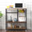 Rustic Brown Kitchen Baker's Rack With Microwave Stand, 3-Tier Storage Shelf With Heavy-Duty Metal Frame & Casters, 84X40X85Cm