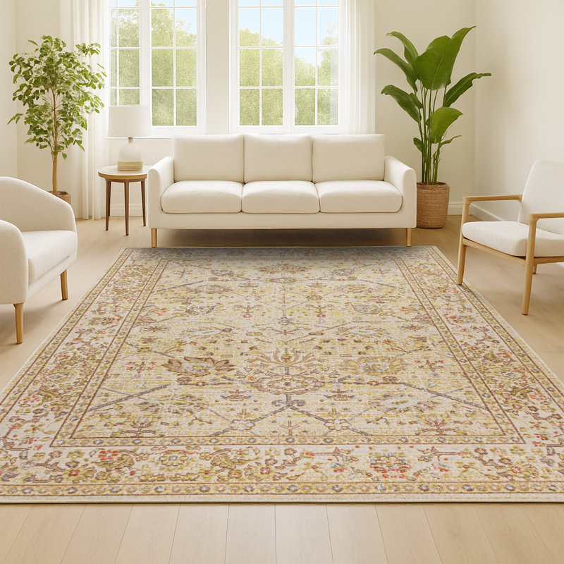 Tapis ivoire moderne délavé Eglinton Peshawar, Rectangulaire 3 pi x 5 pi