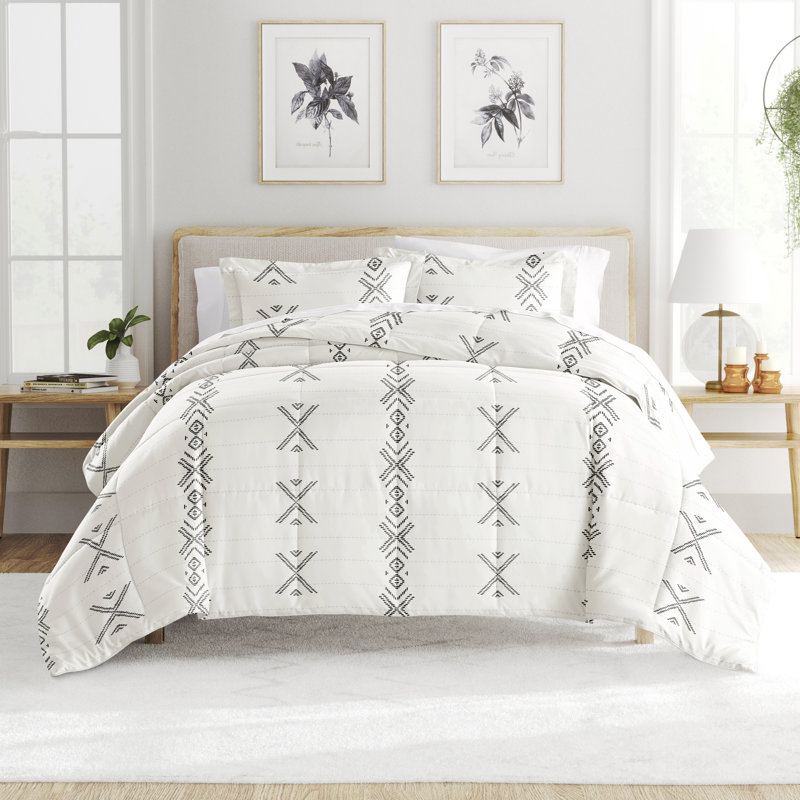 Gray and White Microfiber Down Alternative Full Comforter Set