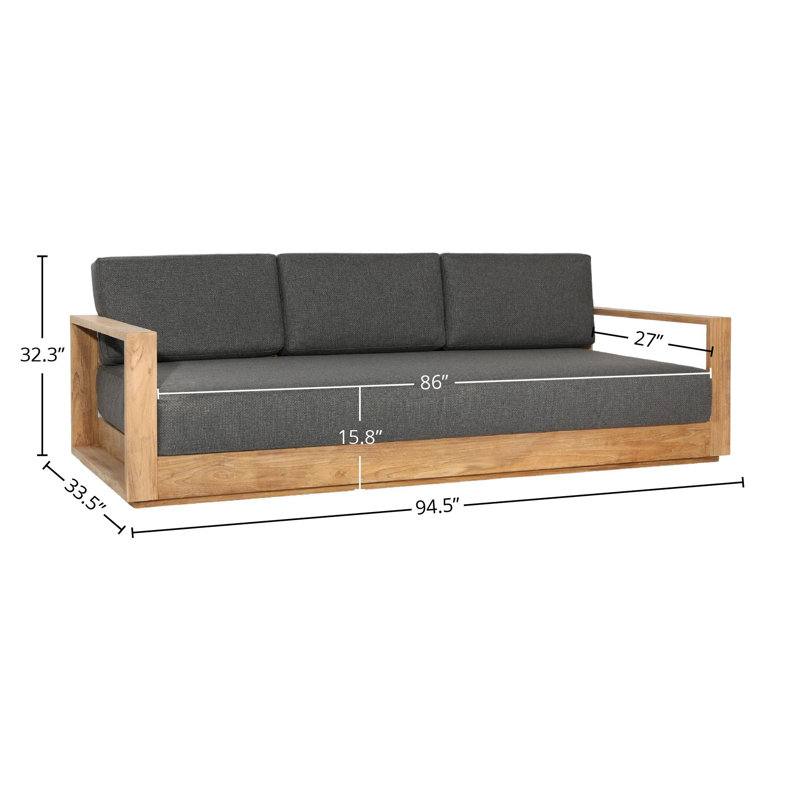 Darlene 94" Outdoor Olefin Patio Sofa, Charcoal