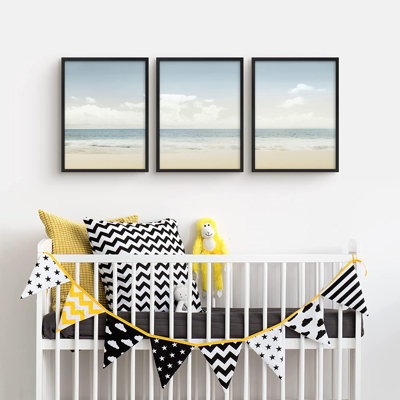 «Beach Horizon and Clouds», ensemble de 3 images encadrées