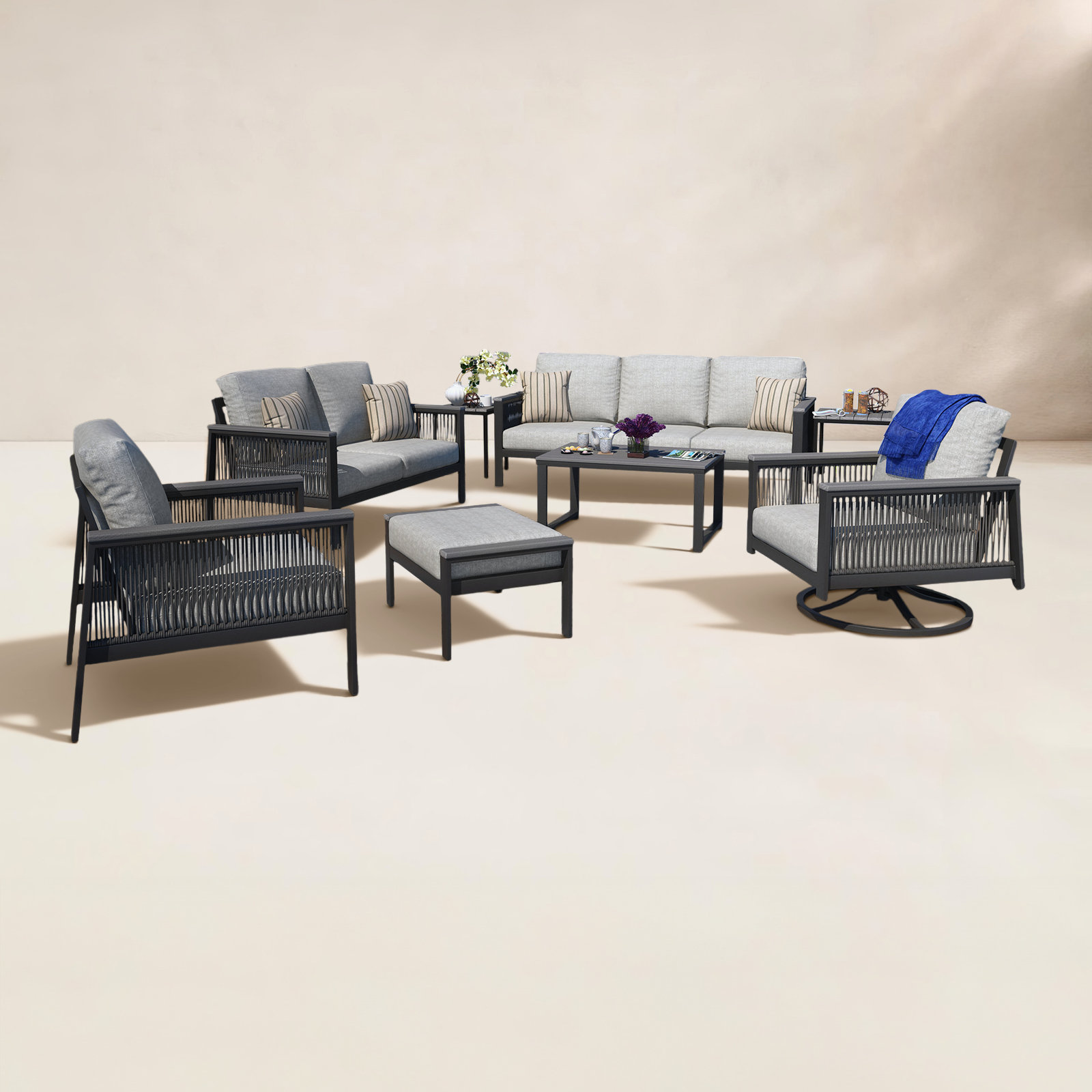 Townsend 8 - Person Patio Conversation Set, Cavnas Granite